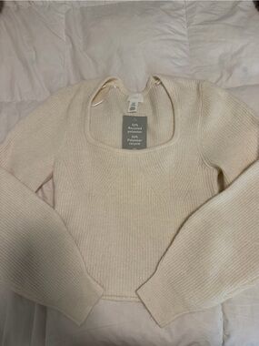 H&M Cream Ribbed Square Neck Women’s Sweater